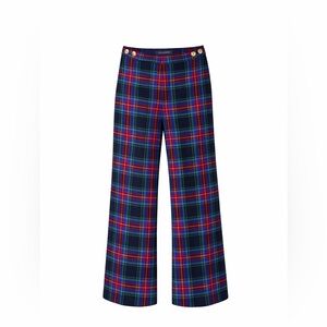 J. Crew Sydney Wide-Leg Stewart Tartan Wool Pant Gold Buttons Size 4